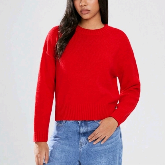 1pc Women Red Casual Pullover Sweater, Loose Fit Solid Color Round Neck Top - Picture 1 of 4